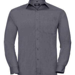Russell Collection Long Sleeve Easy Care Poplin Shirt | Convoy Grey