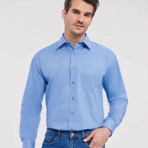Russell Collection Long Sleeve Easy Care Poplin Shirt | Corporate Blue
