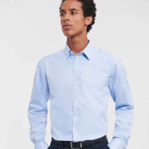 Russell Collection Long Sleeve Herringbone Shirt | Light Blue