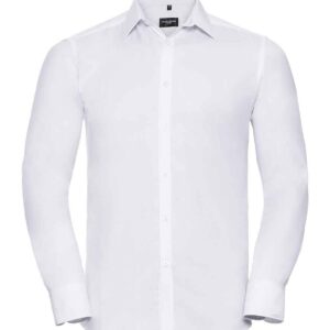 Russell Collection Long Sleeve Herringbone Shirt | White