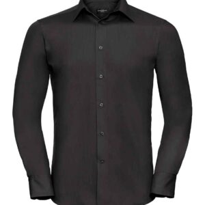 Russell Collection Long Sleeve Tailored Poplin Shirt | Black