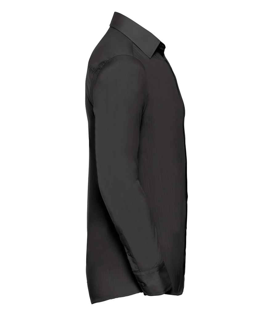 Russell Collection Long Sleeve Tailored Poplin Shirt | Black - Image 3