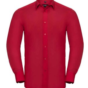 Russell Collection Long Sleeve Tailored Poplin Shirt | Classic Red