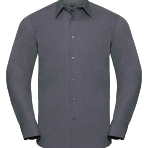 Russell Collection Long Sleeve Tailored Poplin Shirt | Convoy Grey