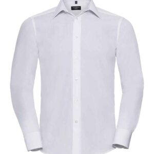 Russell Collection Long Sleeve Tailored Poplin Shirt | White