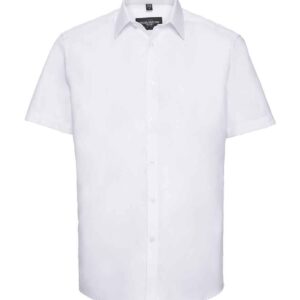 Russell Collection Short Sleeve Herringbone Shirt | White