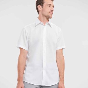 Russell Collection Short Sleeve Tailored Oxford Shirt | White