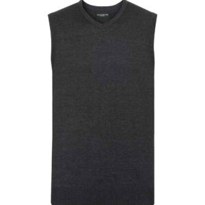 Russell Collection Sleeveless Cotton Acrylic V Neck Sweater | Charcoal Marl