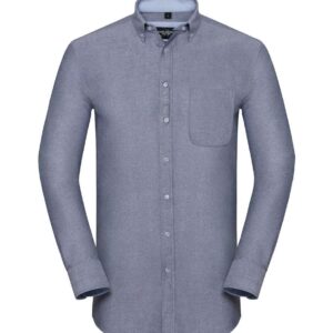 Russell Collection Tailored Long Sleeve Washed Oxford Shirt | Oxford Navy/Oxford Blue