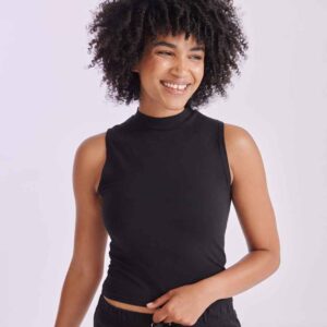 SF Ladies High Neck Crop Vest | Black