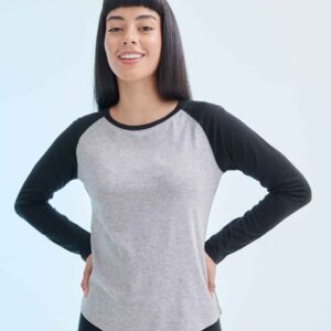 SF Ladies Long Sleeve Baseball T-Shirt | Heather Grey/Black