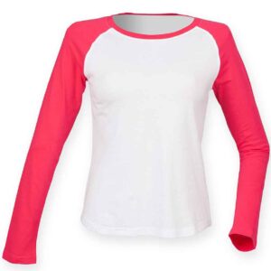SF Ladies Long Sleeve Baseball T-Shirt | White/Hot Pink