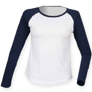 SF Ladies Long Sleeve Baseball T-Shirt | White/Oxford Navy