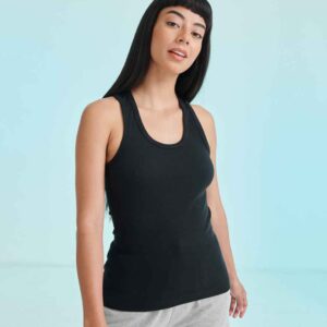 SF Ladies Stretch Rib Racer Back Vest | Black