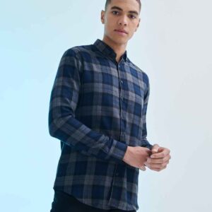 SF Men Brushed Check Casual Shirt | Navy