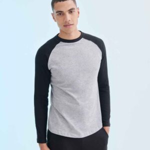 SF Men Long Sleeve Baseball T-Shirt | Heather Grey/Black