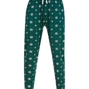 SF Unisex Cuffed Lounge Pants | Bottle Green/White Snowflakes