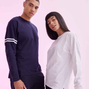 SF Unisex Drop Shoulder Slogan Top | Oxford Navy/White