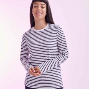 SF Unisex Long Sleeve Striped T-Shirt | White/Oxford Navy