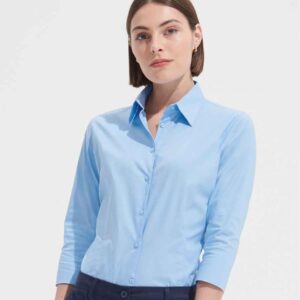 SOL'S Ladies Effect 3/4 Sleeve Fitted Shirt | Bright Sky