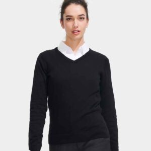 SOL'S Ladies Galaxy Cotton Acrylic V Neck Sweater | Black