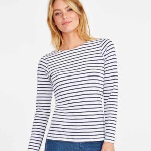 SOL'S Ladies Marine Long Sleeve Striped T-Shirt | White/Navy
