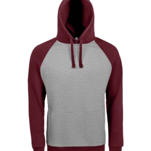 SOL'S Unisex Seattle Contrast Raglan Hoodie | Grey Marl/Bordeaux