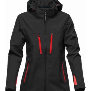 Stormtech Ladies Patrol Hooded Soft Shell Jacket | Black/Bright Red