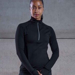 Tombo Ladies Long Sleeve Zip Neck Performance Top | Black