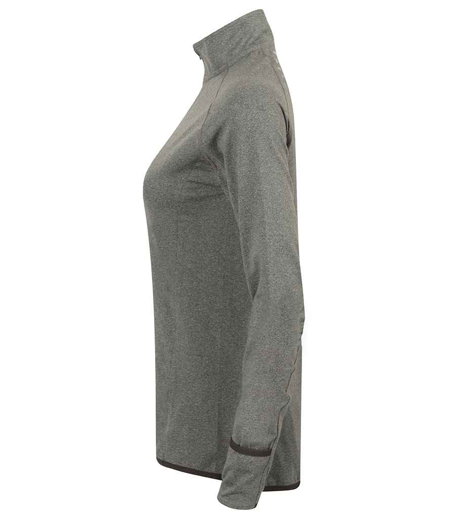 Tombo Ladies Long Sleeve Zip Neck Performance Top | Grey Marl - Image 3