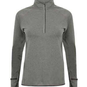 Tombo Ladies Long Sleeve Zip Neck Performance Top | Grey Marl