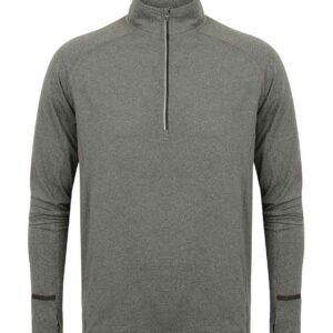Tombo Long Sleeve Zip Neck Performance Top | Grey Marl
