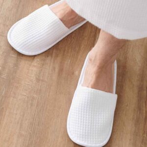 Towel City Waffle Mule Slippers | White