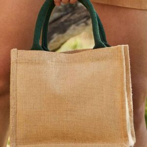 Westford Mill Jute Mini Gift Bag | Natural/Forest Green