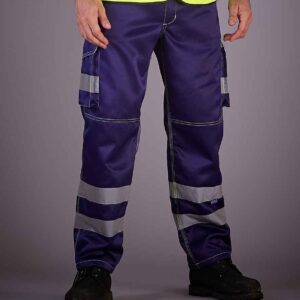 Yoko Hi-Vis Cargo Trousers with Knee Pad Pockets | Navy