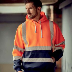 Yoko Hi-Vis Pull Over Hoodie | Orange/Navy