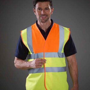 Yoko Hi-Vis Two Band and Braces Waistcoat | Orange/Yellow