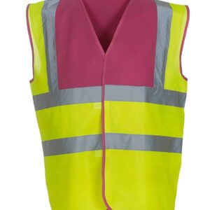 Yoko Hi-Vis Two Band and Braces Waistcoat | Raspberry/Yellow