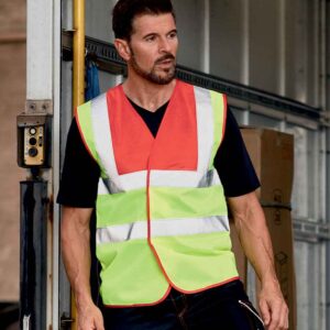 Yoko Hi-Vis Two Band and Braces Waistcoat | Red/Yellow