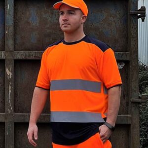 Yoko Hi-Vis Two Tone T-Shirt | Orange/Navy