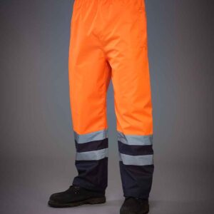 Yoko Hi-Vis Two Tone Waterproof Overtrousers | Orange/Navy